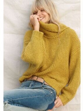Anthropologie Pilcro Zamora Cowll Turtleneck Sweater In Maize NWOT Size M